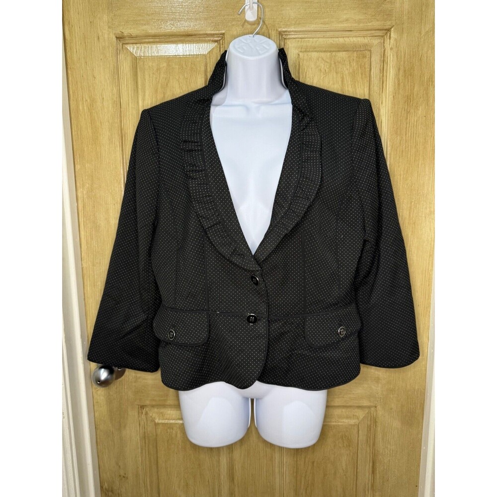 White House Black Market Blazer Womens 12 Black Polka Dot Peplum Jacket Ruffle